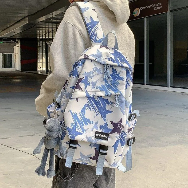 American Style Graffiti Star Backpack Unisex Middle And High School Students Double Shoulder Bag Waterproof Soft Material