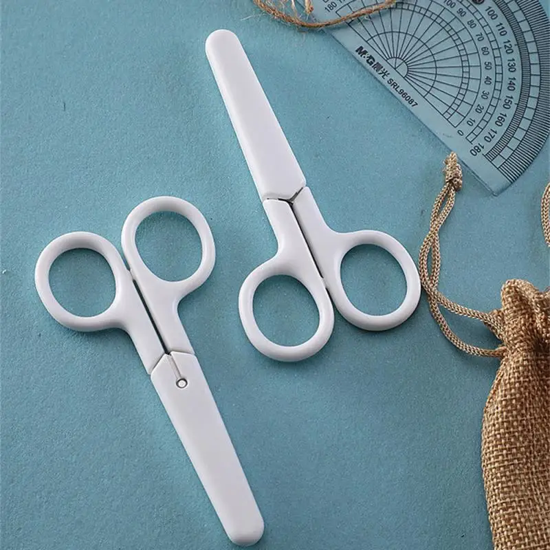 White portable hand scissors Stainless steel art safety scissors with lid Children's student scissors