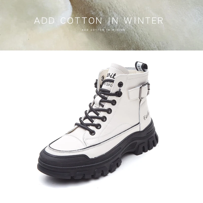 100% جلد طبيعي الشتاء أحذية النساء الموضة الحديثة الأحذية العلامة التجارية السيدات حذاء من الجلد سميكة وحيد الارتفاع زيادة 4 سنتيمتر D238 #6