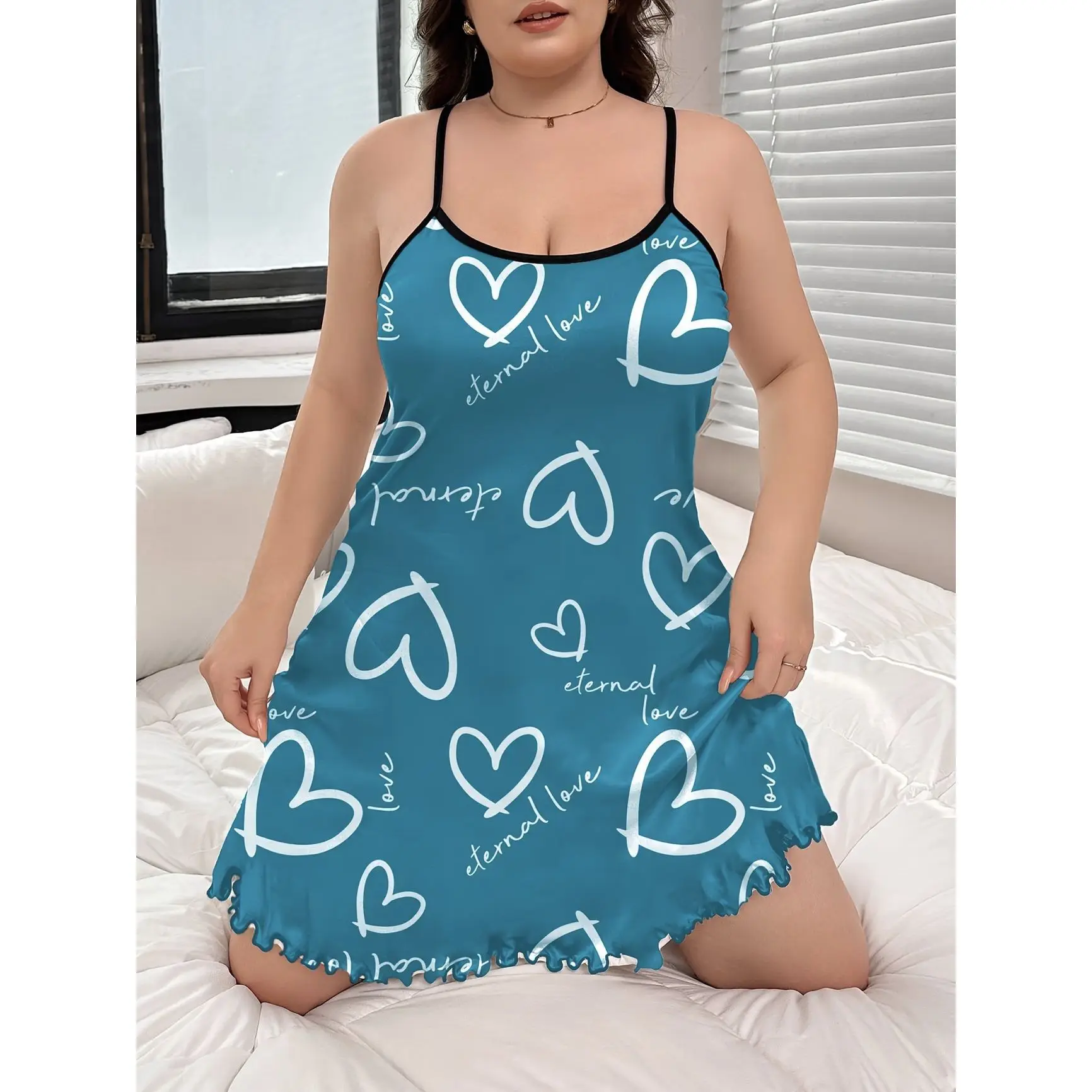 

Ночная сорочка большого размера на бретельках, европейская и американская домашняя одежда, тонкая летняя пижама из ледяного шелка, домашнее платье для полных женщин