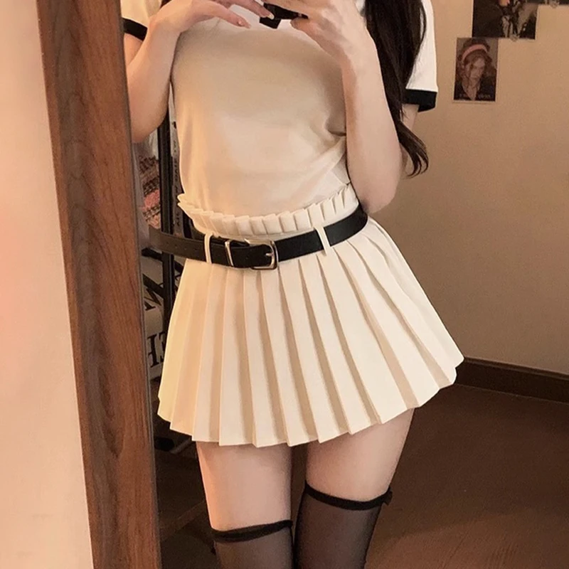 Modieuze Hoge Taille Jk College Stijl Sexy Mini Rok Plooirok (Met Riem)