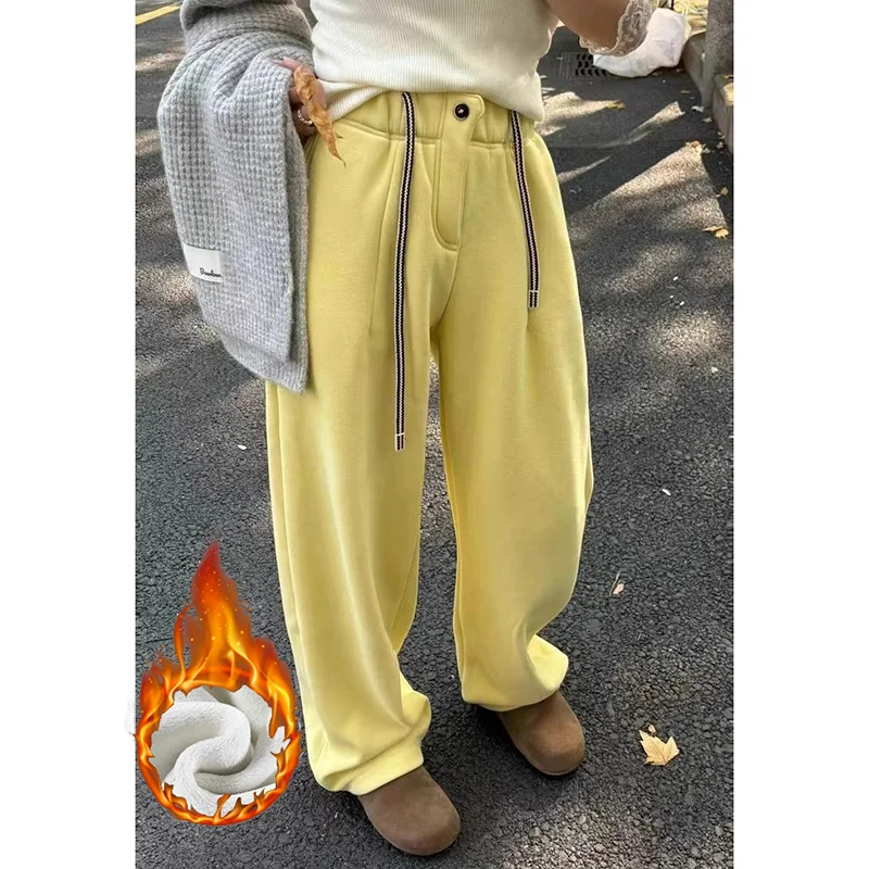 Winter-Damen-Schneehose Warme Fleece-Verdickte Jogginghose Klassische Hochtaillierte Plüsch-Hose Koreanische Mode Thermohose