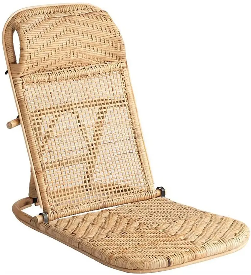 

Rattan Folding Portable Beach Chair Wicker Cane Bamboo Lounger Lawn Floor Pool Sunbed Deck Stool