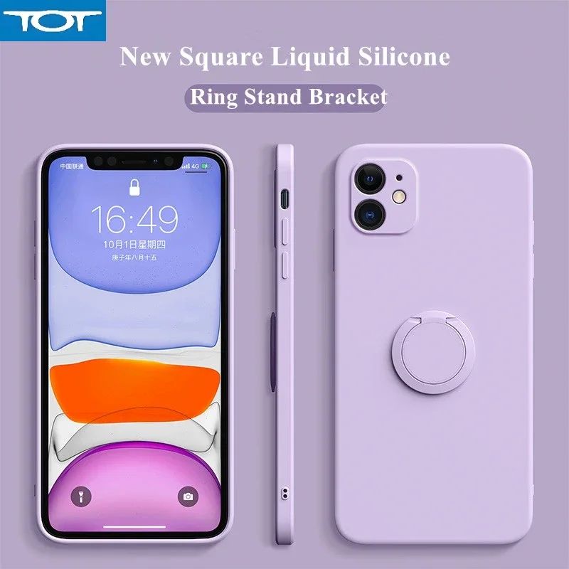 

Квадратный жидкий силиконовый магнитный держатель с кольцом-подставкой для телефона iPhone 14 14Pro 12 13 Pro Max MiNi 11 XS X XR 7 8 Plus SE Cover