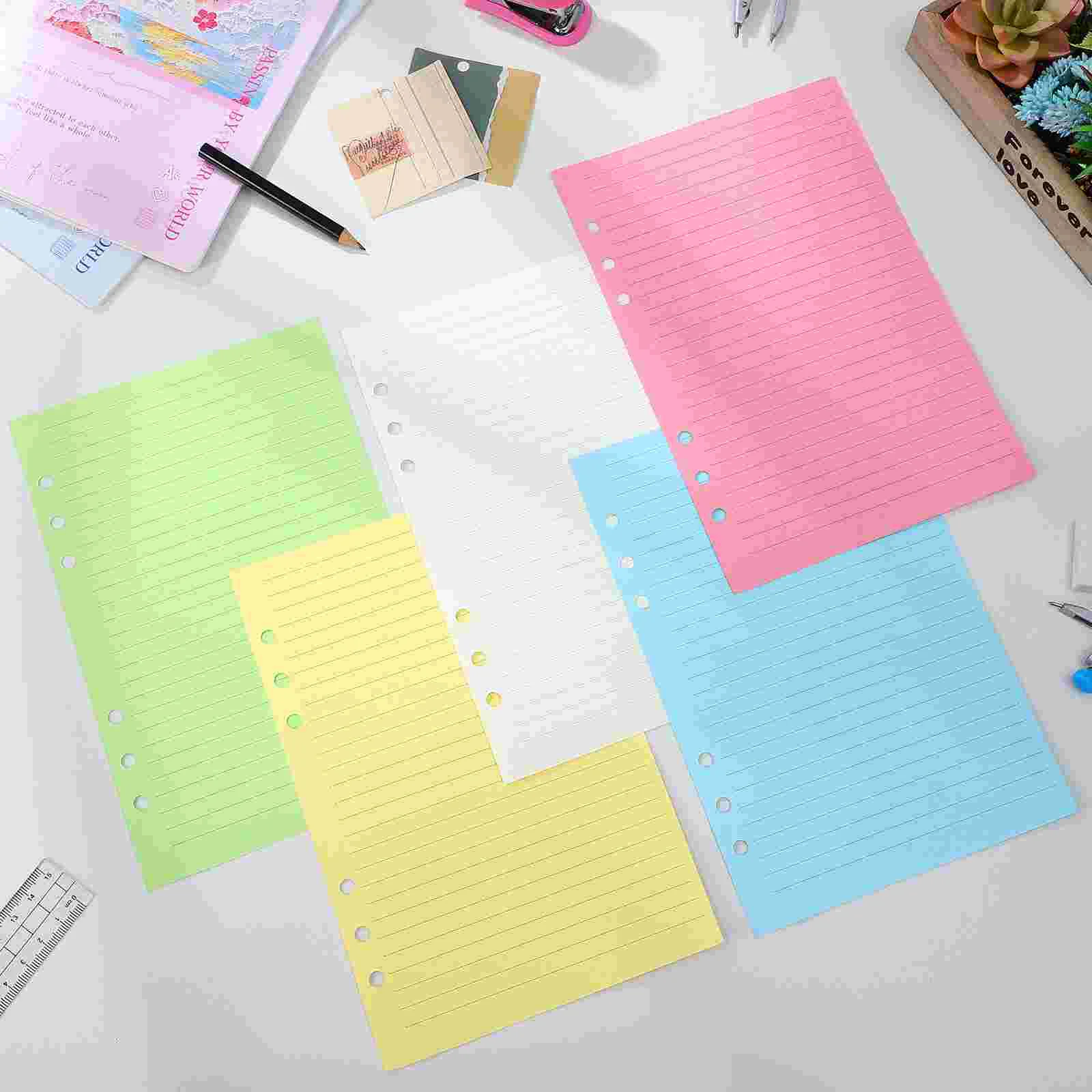 50 Pcs Journal Book Colorful Live Planner Note Filler Paper A5 Loose Leaf Binder Refills 6 Holes The Notebook Lined