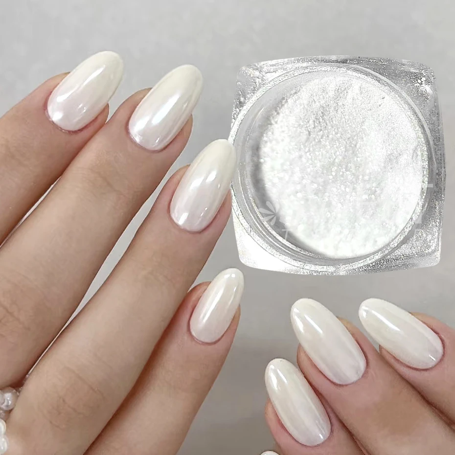 2 กล่องสีขาว Aurora Pearl Chrome ผงเล็บ Moonlight สีขาวถูบนผงกระจกสีเล็บอุปกรณ์ตกแต่งเล็บ