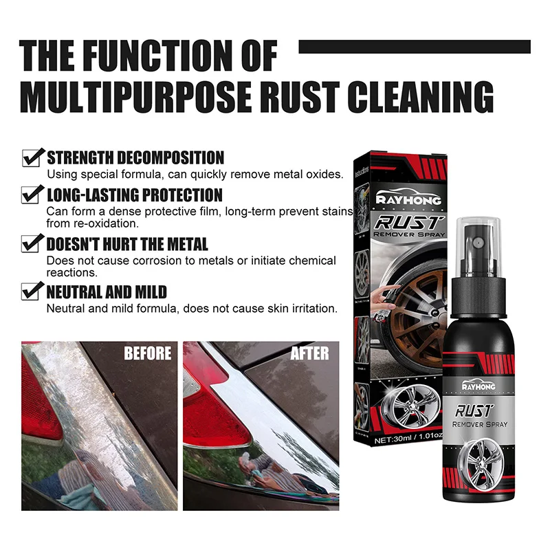 RAYHONG 30ML Car Rust Inhibitor Rust Remover Metal Chrome Paint Clean Anti-rust Lubricant Maintenance Iron Powder Cleaning