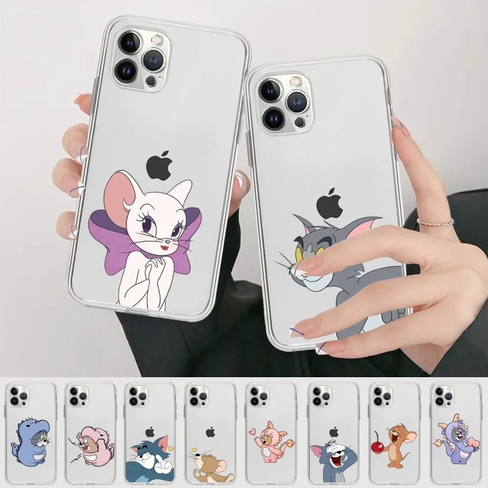 

T-Tom and J-Jerry cartoon Mousepad For iPhone 15 11 12 13 14 Mini Pro Max XR X XS TPU Clear Case For 8 7 6 Plus SE 2020