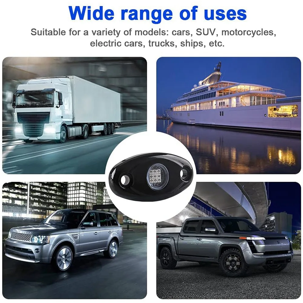 A95E-4Pcs 9LED Super Bright Rock Light Kit LED Waterproof LED Neon Underglow Light For Off Road Truck Boat