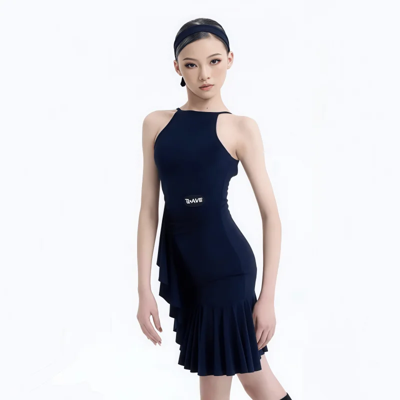 customized women's adult girls Latin dance practice costume sleeveless one-piece camisole dress professional national standard
