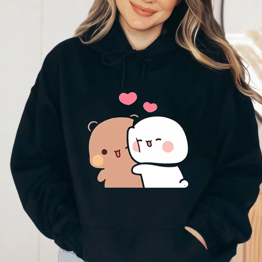 Cartoon Panda Embrace Women Hoodie Kawaii Harajuku Bubu and Dudu Image Round Neck Men Sweatshirt Keep Warm Unisex Print Clothes