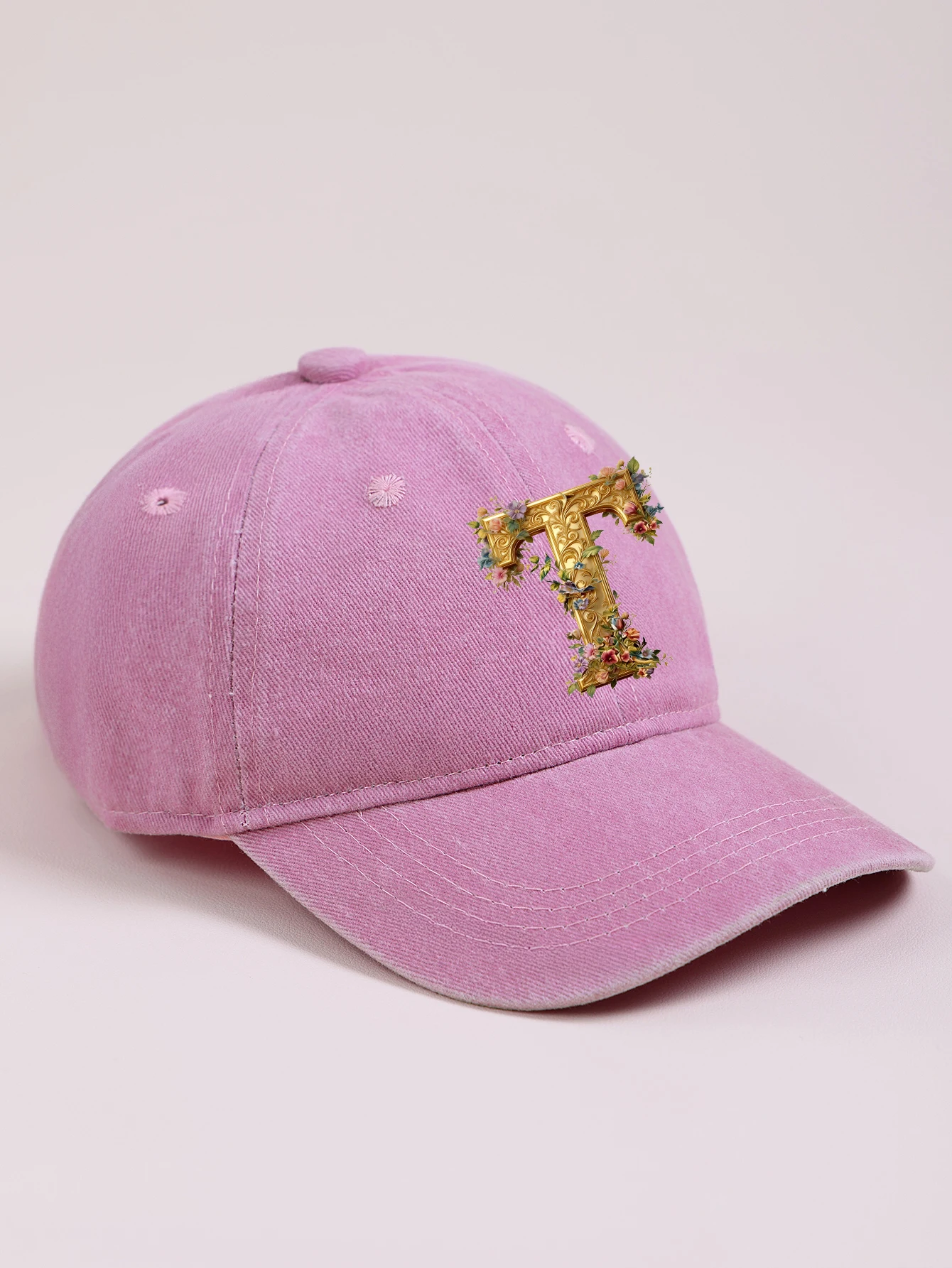 1pc pink baby hat  Adjustable Youngsters' Baseball Cap with A-Z letter  Gorgeous Golden Flower - Breathable Sun Hat for Boys and view 5