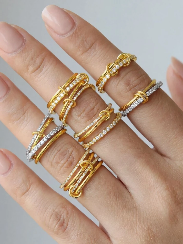 925er-Sterlingsilber, personalisierbar, mehrere Stufen ineinandergreifender Zirkon-Ring für Damen, tägliche Mode, hochwertiger edler Schmuck
