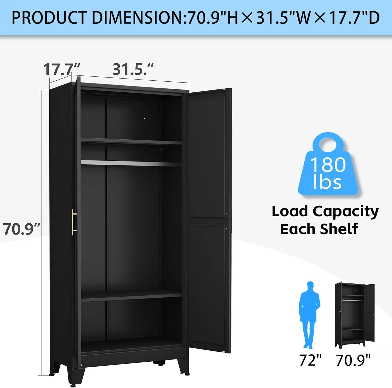 Armoire Wardrobe Closet, Steel Clothing Storage Cabinet with Adjustable Shelves and Hanging Rod, Household Steel Wardrobe Storag