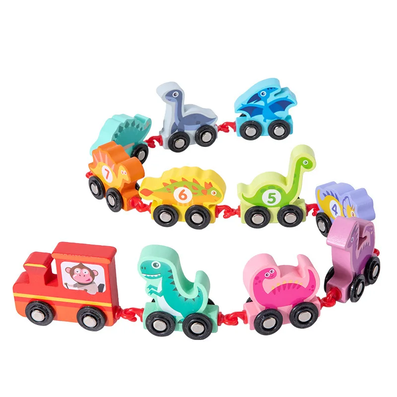 Neue Magnetische Holz Dinosaurier Zug Set 11Pcs Anzahl Holz Spielzeug Lernen Autos Mit Zahlen Farbe Zug Montessori Spielzeug Kinder spielzeug