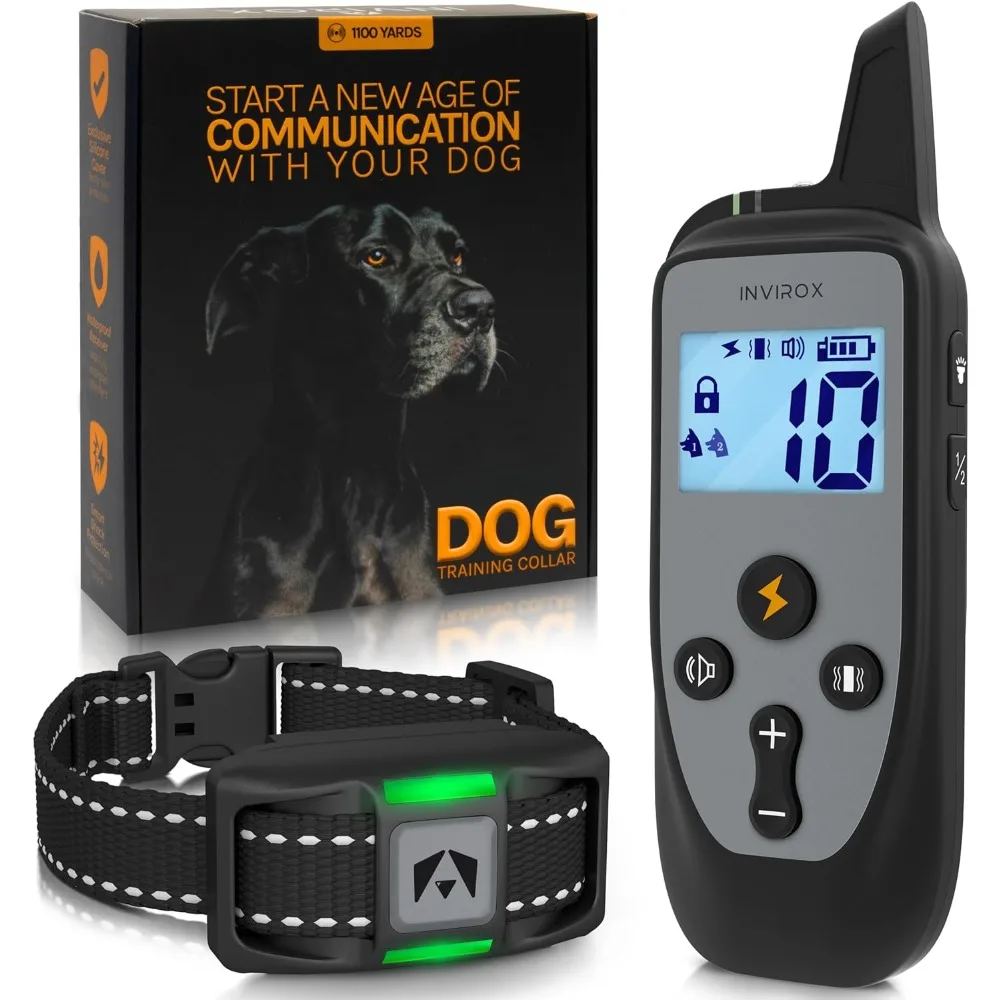 

Dog Shock Collar, Dogs Training Collars with Remote 1100yd Range for Dogs Training 100% Waterproof Rechargeable Shock Collar