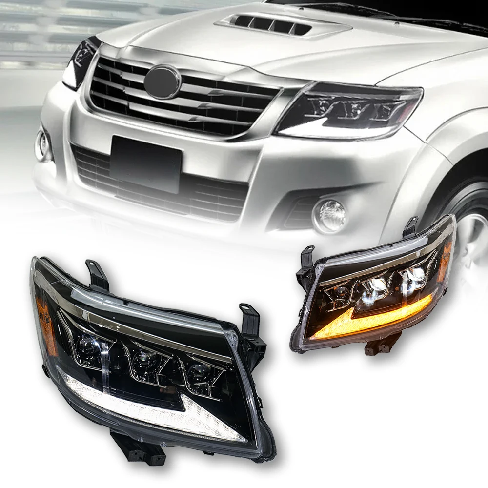 Car Lights For Toyota 2012-2014 Vigo Headlight 3 Lens Projector Front Lamp Sequential Turn Siganl Car Accessories