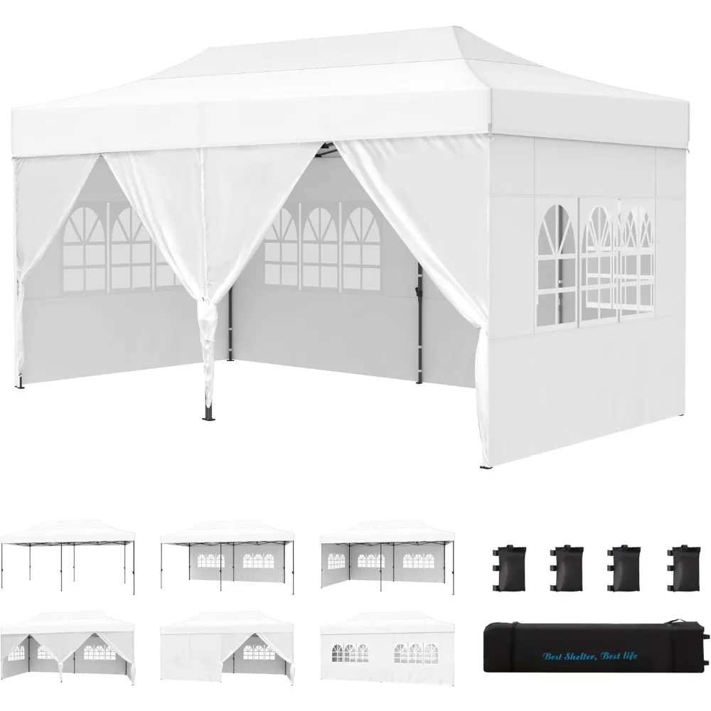 10x20 Heavy Duty Pop Up Commercial Canopy White Tent with Sidewalls Sun Shade & Waterproof Protection