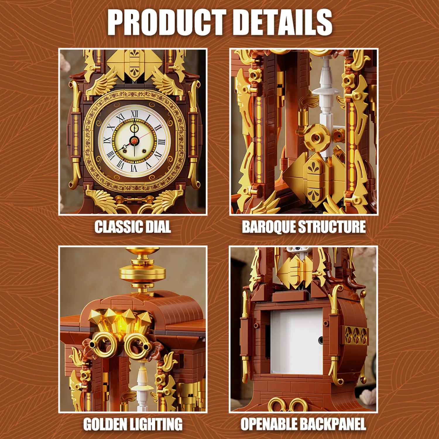 879PCS Orologio vintage Building Blocks Giocattoli Modello Orologio vintage assemblare Puzzle Mattoni Set di giocattoli per bambini Regali di ornamenti per il desktop