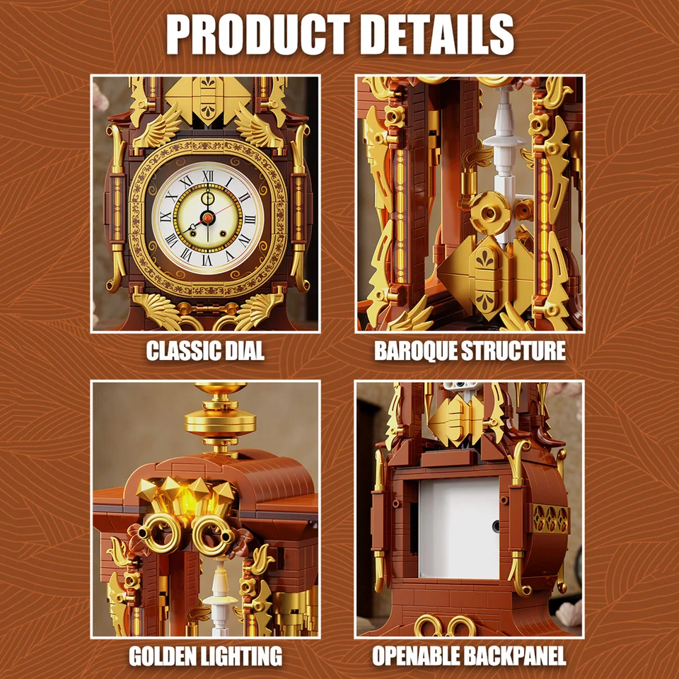 879PCS Vintage Clock Building Blocks Toys Model Vintage Clock