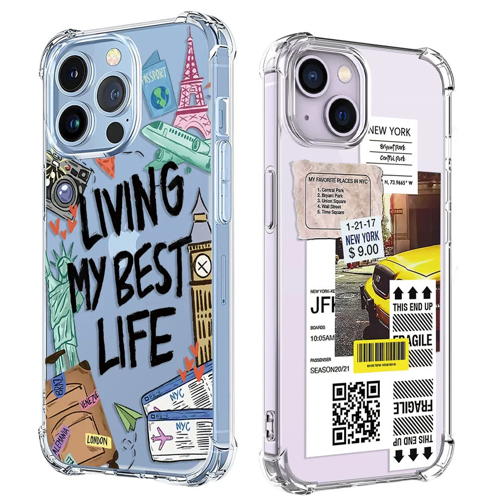 New York London Sticker Labels Phone Case For Samsung S20 S21 FE S22 S23 Plus Ultra A12 A13 A22 A23 A32 A33 A34 A53 A54 A52 5G