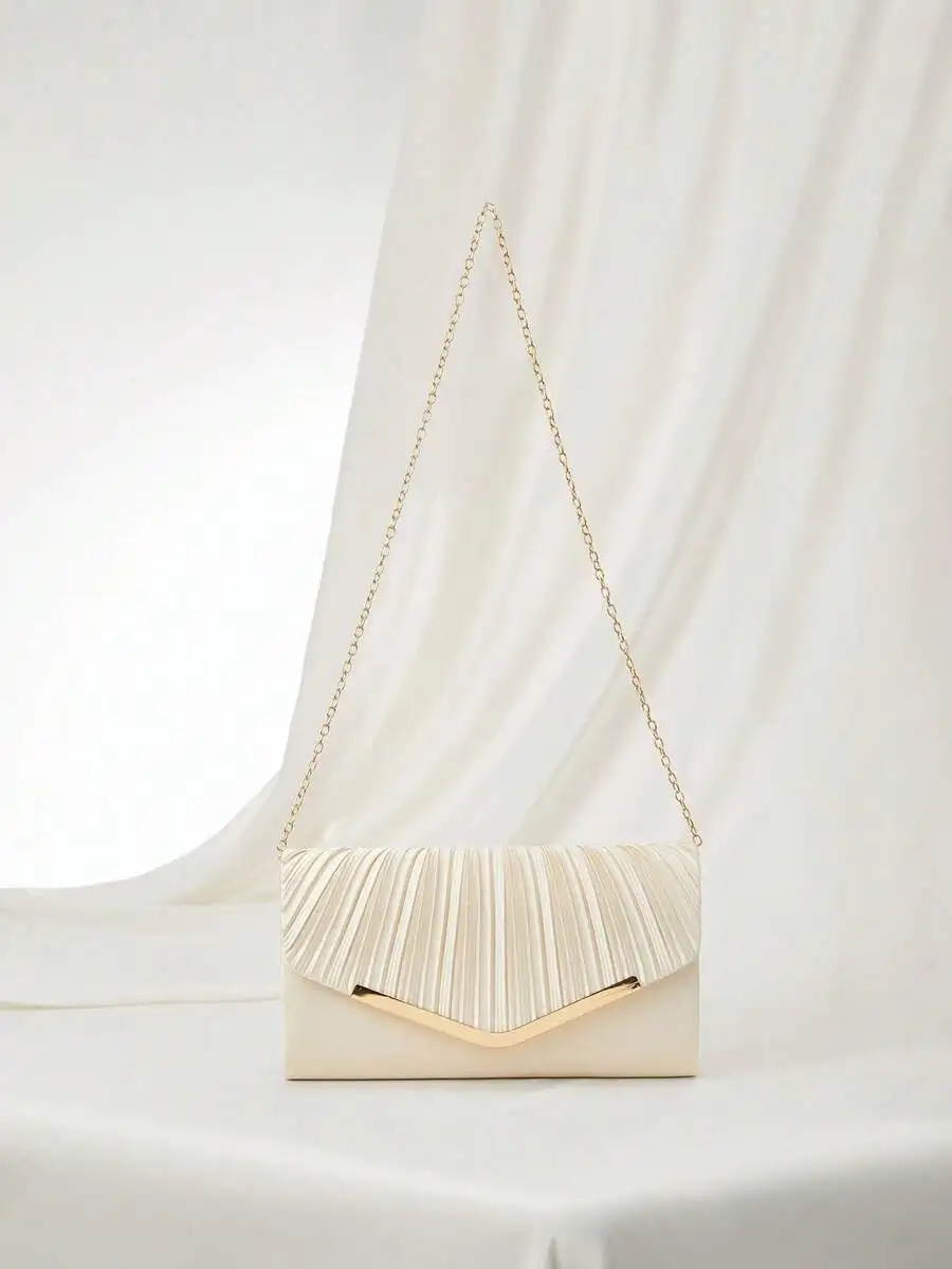 

Pleated Satin Envelope Clutch - Elegant Evening Bag for Wedding Party Cocktail