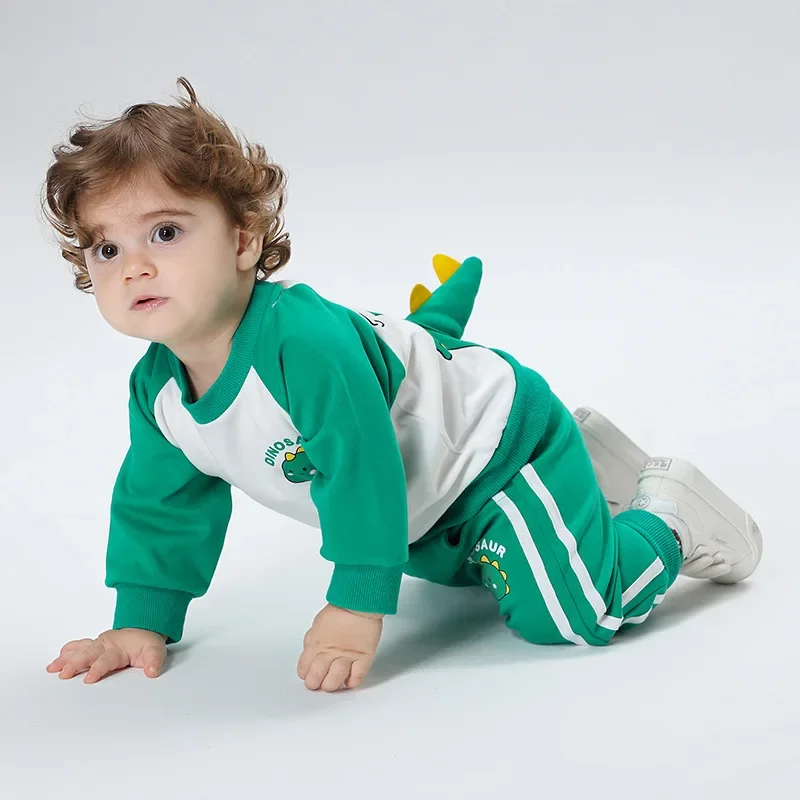 Autumn Baby Clothes Kawaii Dinosaur Two Piece Set Long Sleeve Casual Childrens Cute Cartoon Outerwear Animal Print Outfit