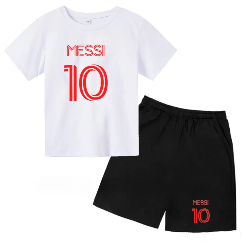 2024 New Fashion Cotton T-shirt Sets Boys Girls Kids Short Pants Casual Messi 10 Outfit Summer Children Sports Tracksuit Clothes