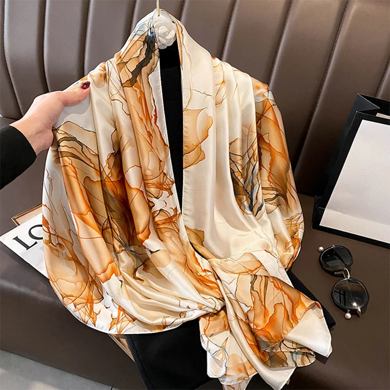 Spring Scarf Women\'s Luxury Design Scarf Silk Smooth Scarf Soft Muslim Headband Shawl Beach 85x180cm