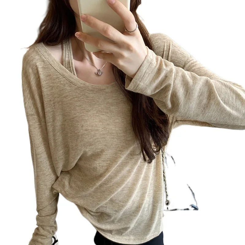 2025New رقيقة كسول الاسترخاء مريحة تنوعا أكمام تانك القمم كم طويل تي شيرت قطعتين مجموعة غطاء واقي من الشمس للنساء