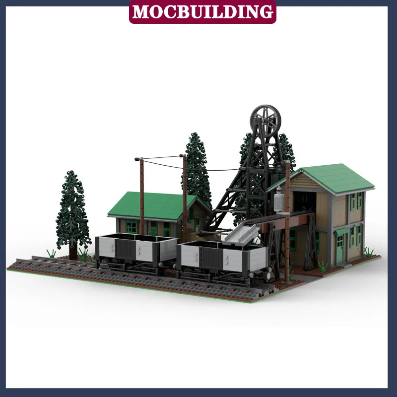 MOC City Train Mine Model Building Block Assembly Town Building Street View Collection Toy Gift