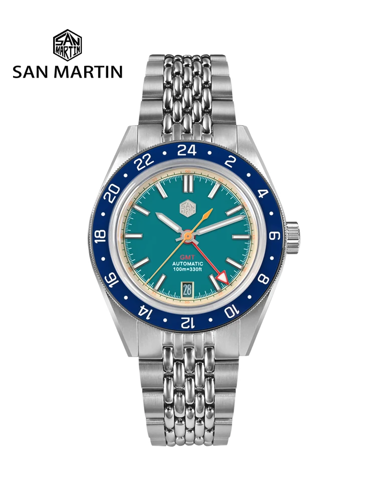 San Martin diseño Original moda GMT 39,5mm Reloj deportivo para hombre Japón NH34 mecánico automático impermeable 100m SN0116 Reloj