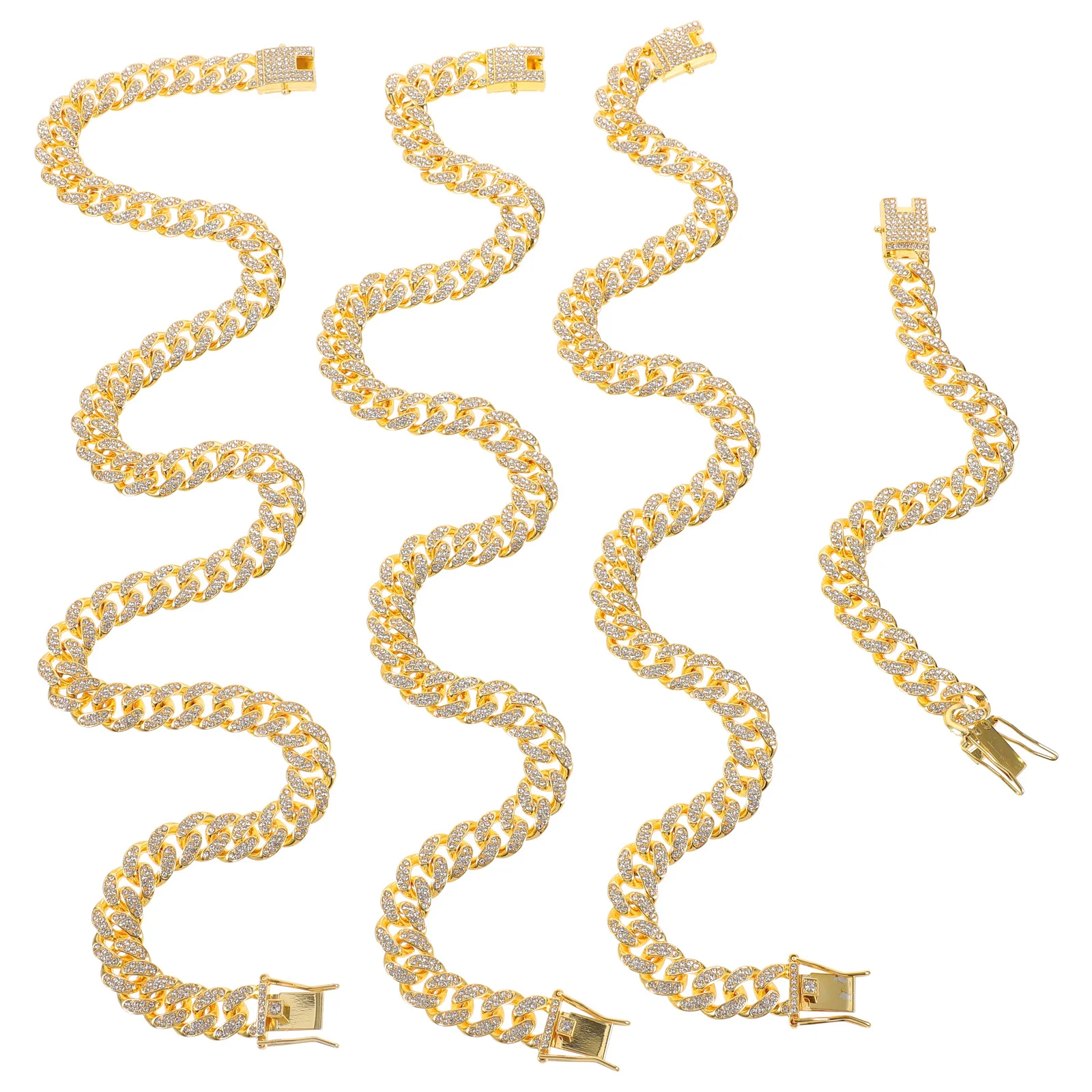 4 قطع ربط سلسلة حجر الراين الهيب هوب مجوهرات للجنسين قلادة سوار بلينغ بيان مجموعة ربط سلسلة للجنسين