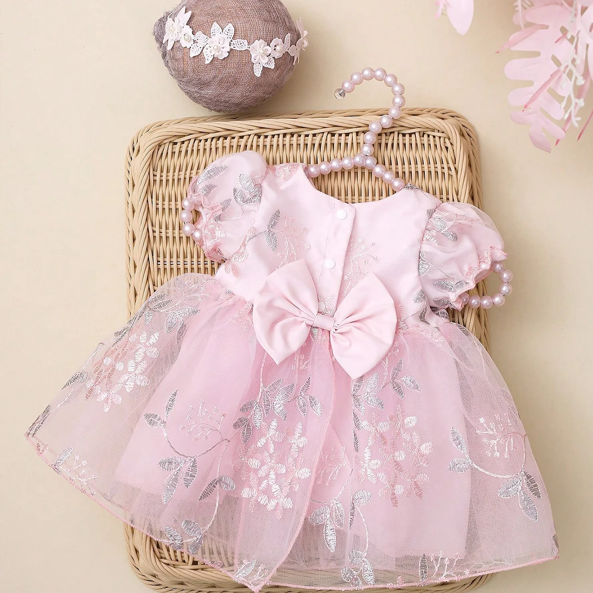 Ylsteed Conjunto de Vestido de Princesa para Fotografía de Recién Nacidos, Diadema Floral Suave para Bebés de 0 a 3 Meses, Esenciales para Retratos de Recién Nacidos en Estudio