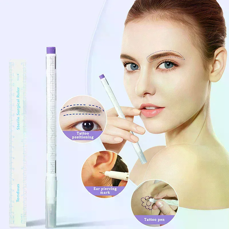 1pc Eyebrow Tattoo Skin Marker Pen With Ruler Permanent Makeup White Medical Sterile Surgical Microblading Supplies