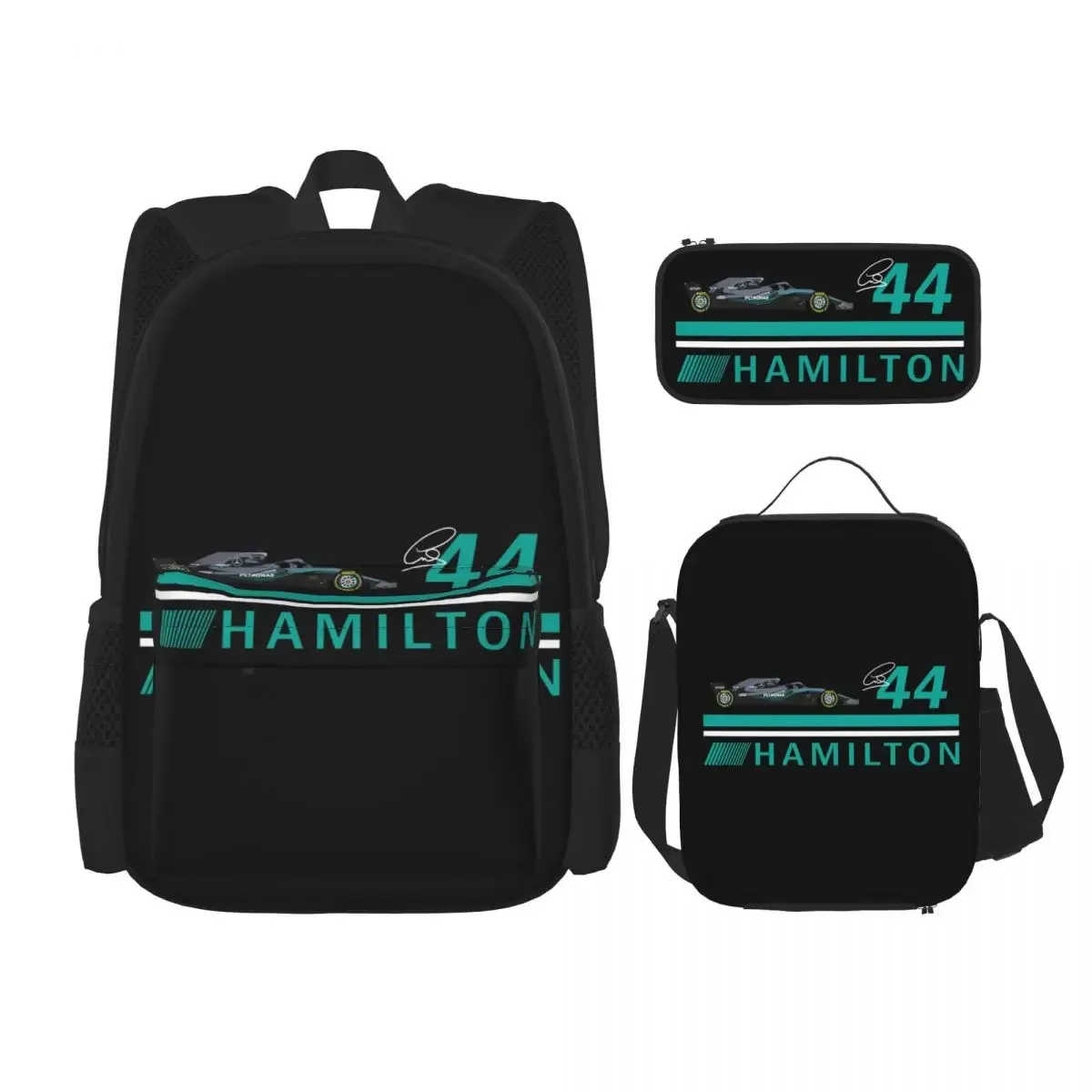 

Lewis Hamilton Backpacks Boys Girls Bookbag Students School Bags Cartoon Kids Rucksack Lunch Bag Pen Bag Three-Piece Set