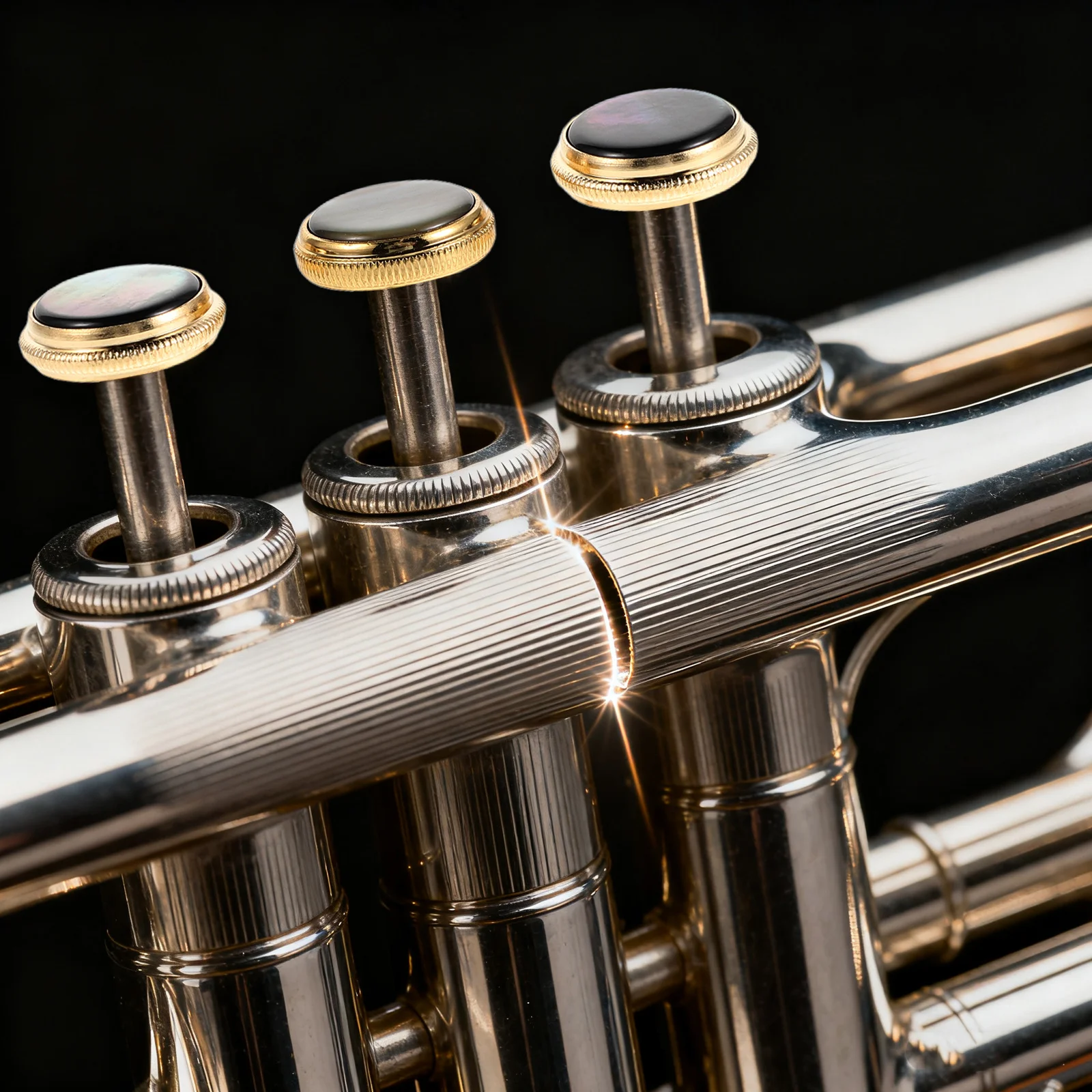 

3pcs Short Horn Key Buttons Trumpet Valve Caps Metal Nickel-Plated Black Shell Inlay Finger Protection Trumpet Accessories Brass
