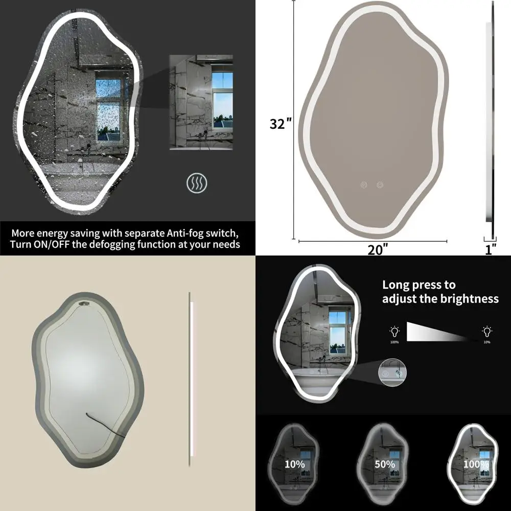 

Зеркало для ванной 20x32 дюйма с LED-подсветкой, защитой от запотевания, регулируемой 3-цветной подсветкой, диммируемое, сенсорное управление, CRI90+