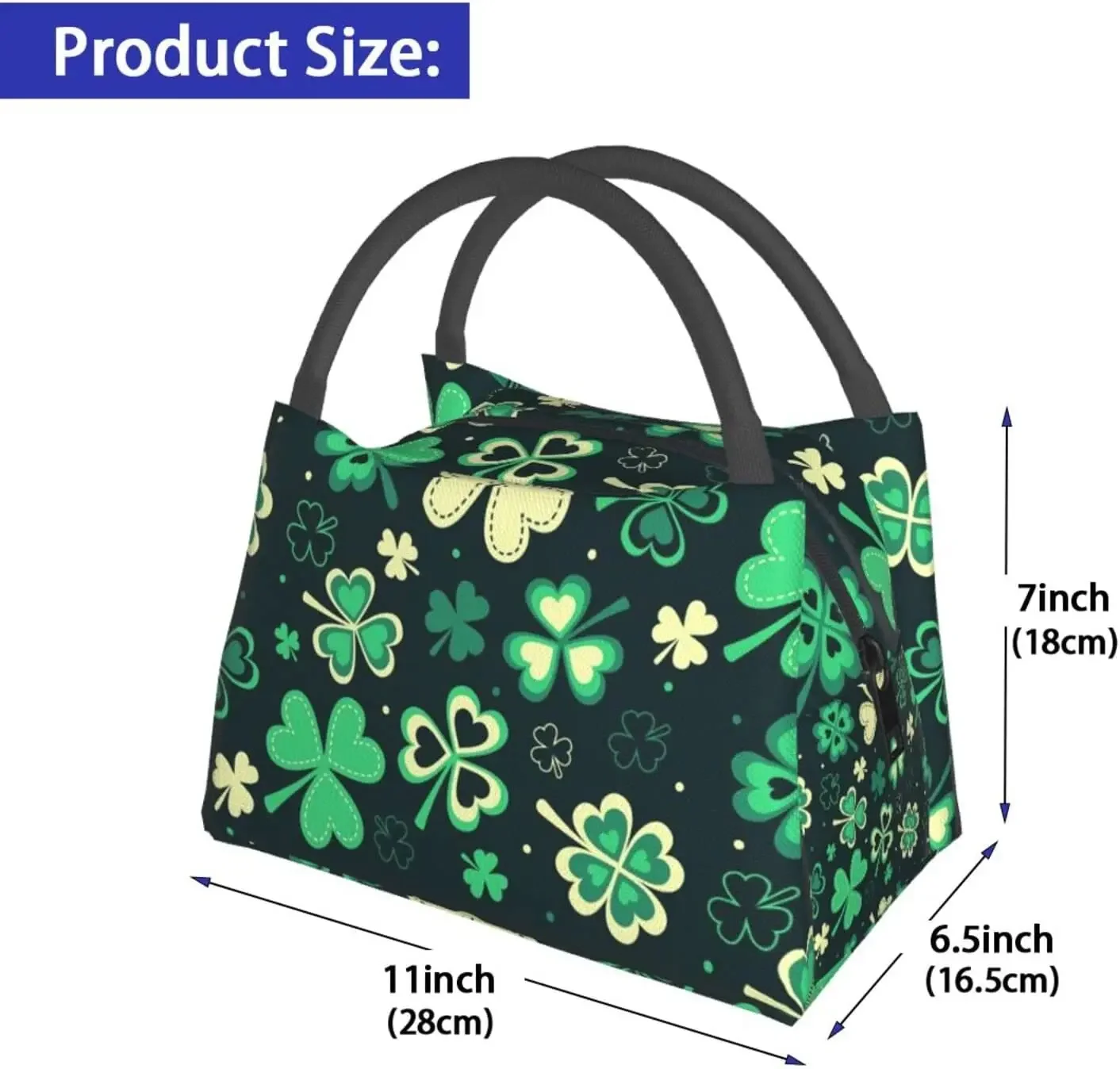 Cute Funny St Patrick's Day Insulated Lunch Bag Lucky Clover Shamrock Lunch Box for Women Kids Bento Bag for Work School Picnic