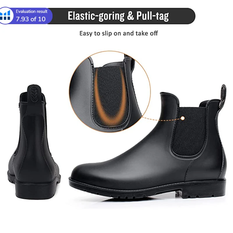 Shevalues Women Chelsea Rain Boots Shiny Ankle Boots Waterproof Upper Toe Elastic Band Low Sole Fashion Non-slip Ladies Boots