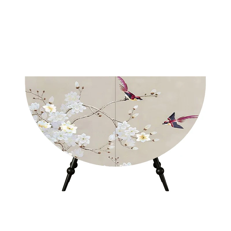 

Chinese retro solid wood living room partition porch storage cabinet integrated semi-round side cabinet against the wall