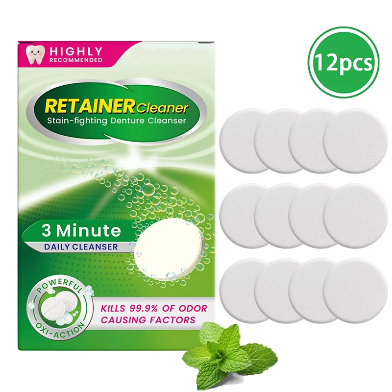 

12Pcs/box Denture Cleaning Tablet Fresh Stain Removal Gentle Care For Braces Dental Care Product