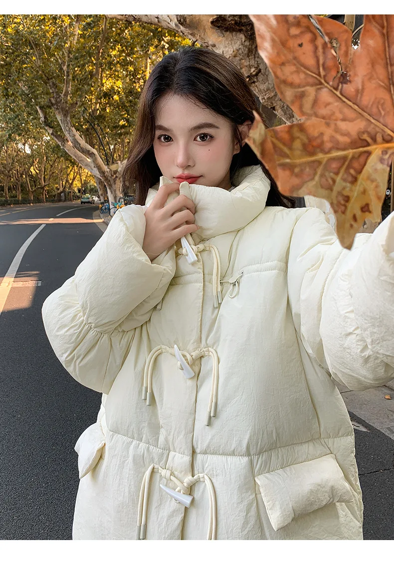 Korean Sweet Short Down Cotton Jacket for Women Stand Collar Toggle Button Puffer Parkas Woman Loose Candy Color Padded Jacket