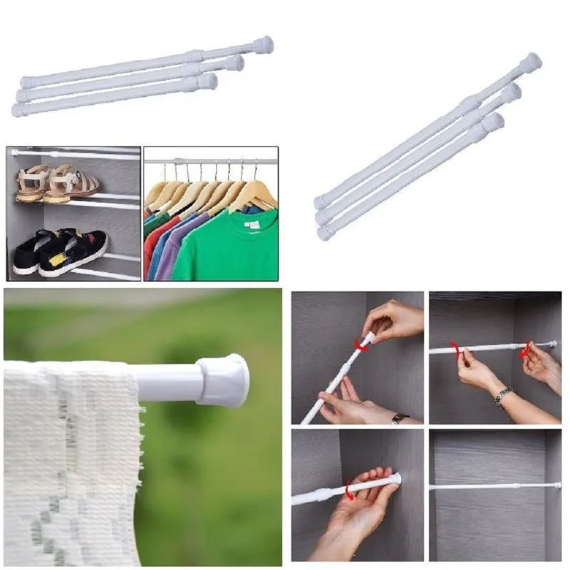 Multifunctional Adjustable Bathroom Shower Curtain Rods Metal Voile Extendable Tension Telescopic Pole Rod Bedroom Kitchen