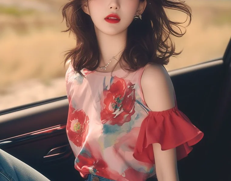 

Women's Blouses Niche French Light Mature Chic Exquisite Top, Light Luxury High-End Feeling, Red Printed Shoulder Digging Shirt