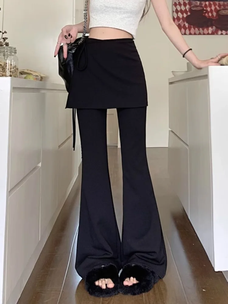 ハイウエストフレアパンツ韓国風カジュアルレディースロングパンツ夏スリムスカート裾上げ蹄パンツ