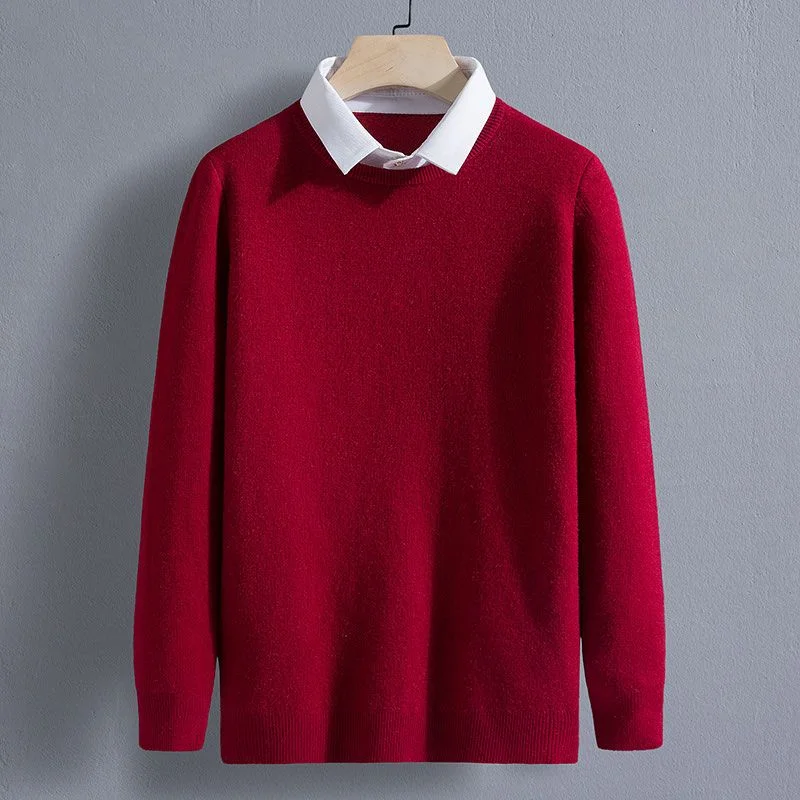 ملابس رجالية خريف شتاء كم طويل بلايز جديدة تي شيرت رقبة مستديرة موضة جديدة مريحة بلون البلوزات