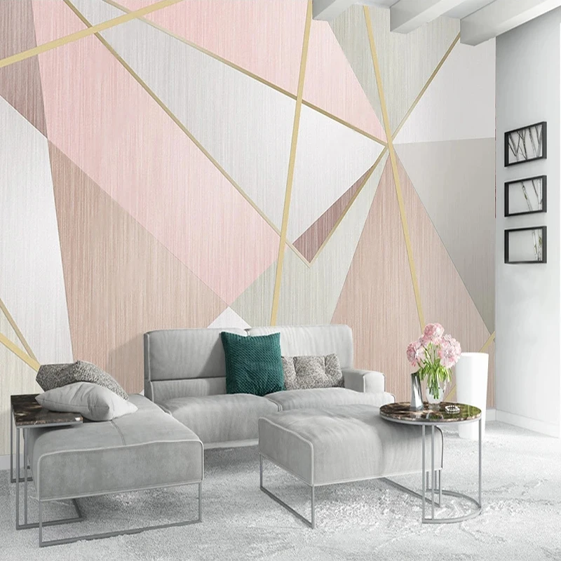 Aangepaste 3D muurschildering roze behang geometrische driehoek behang home decor woonkamer modieus interieur ontwerp fresco