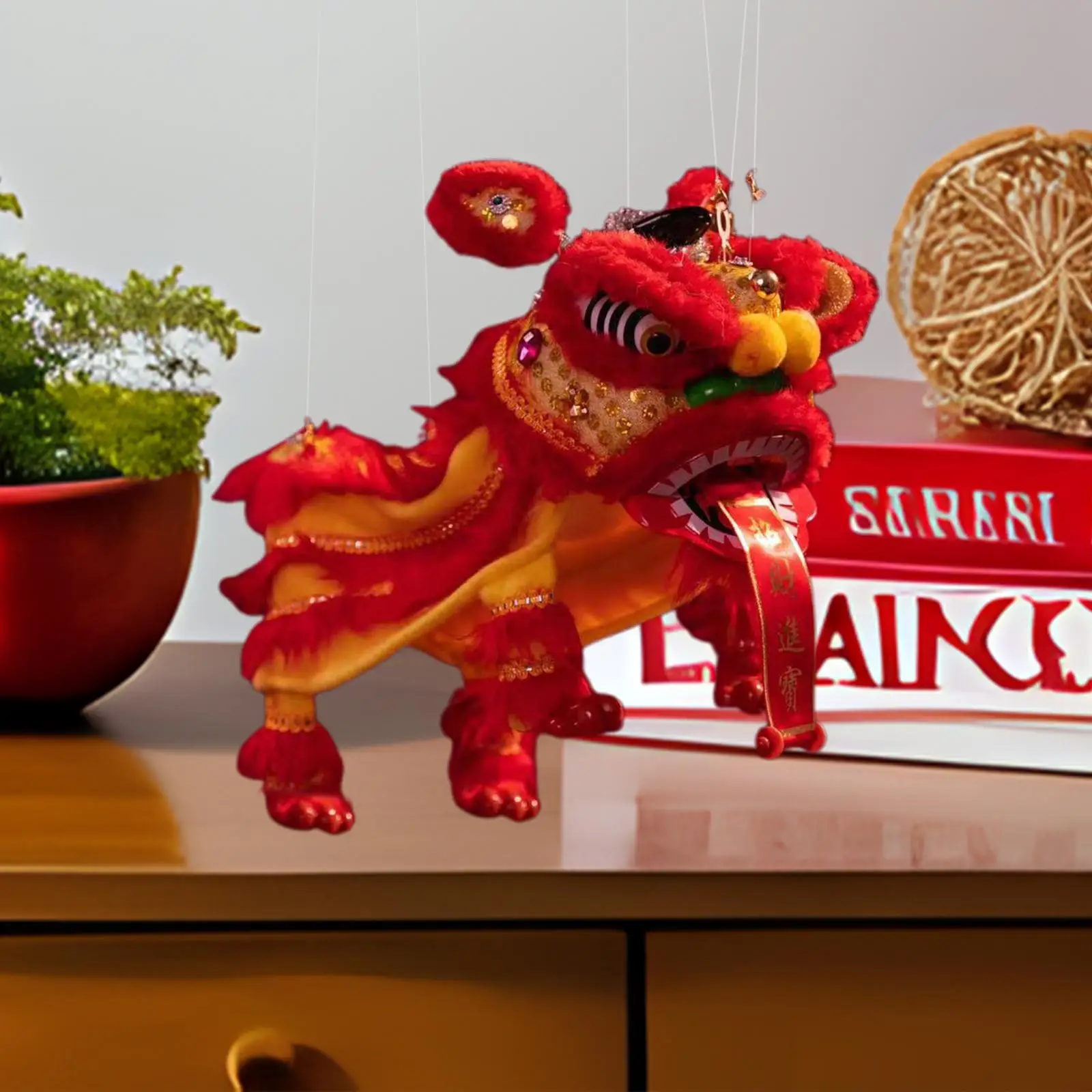 Brinquedo de leão marionete chinês, lembrança artesanal, criativo, resistente, decoração de ano novo chinês, corda de mão, festival de fantoches de dança de leão