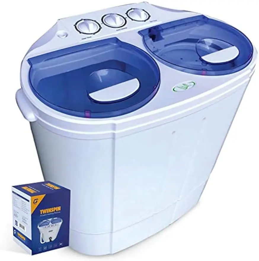 

Garatic Portable Compact Mini Twin Tub Washing Machine w/Wash and Spin Cycle, Built-in Gravity Drain, 13lbs Capacity